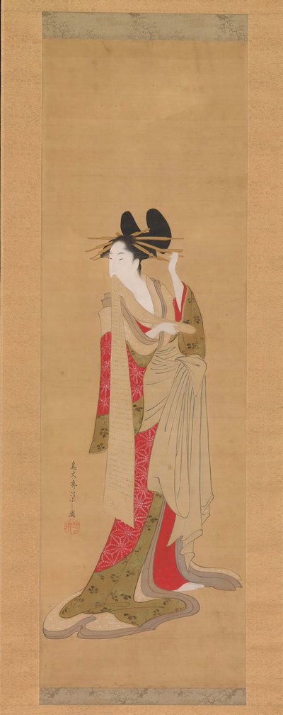 Courtisane avec une lettre dans la bouche - Hosoda Eishi