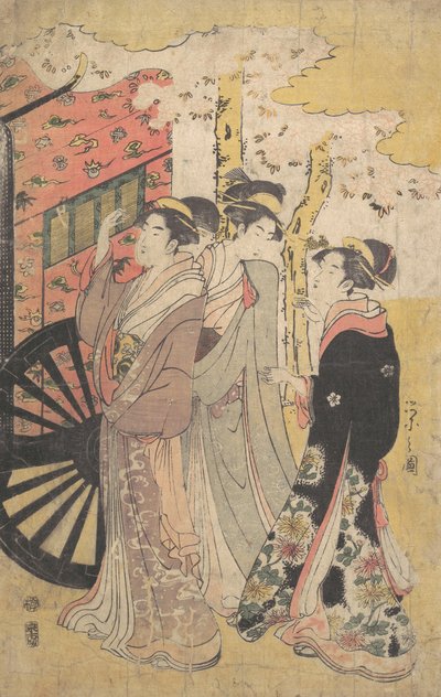 Dame dans une voiture de cour regardant les cerisiers en fleurs, vers 1796 Kansei 8 - Hosoda Eishi