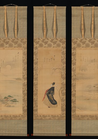 Neige, lune et fleurs de cerisier à Yoshiwara en trois saisons, début du 19e siècle - Hosoda Eishi