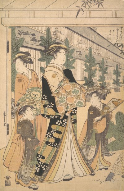 Deux Oiran avec deux servantes dans le Yoshiwara - Hosoda Eishi