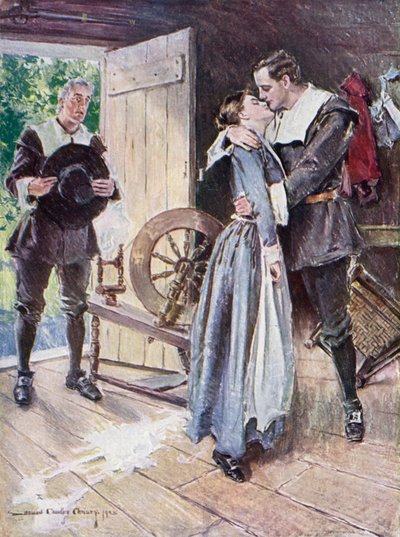 Illustration pour La Cour de Miles Standish par Henry Wadsworth Longfellow - Howard Chandler (after) Christy