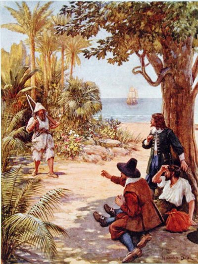 Crusoe apparaît devant le capitaine du navire, illustration pour 
