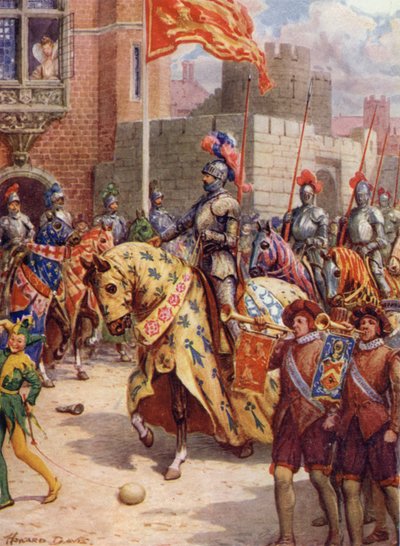 Sir Philip Sidney, au tournoi de Whitehall (lithographie en couleur) - Howard Davie