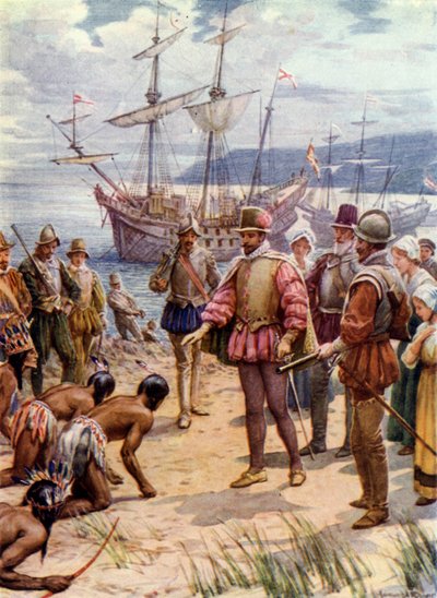 Sir Walter Raleigh débarquant en Virginie - Howard Davie