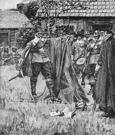 Endicott Coupant la Croix du Drapeau Anglais, illustration de 
