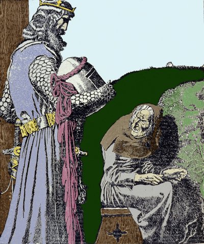 Le roi Arthur (Artus) et la sorcière. Illustration par Howard Pyle (1853 - 1911), illustrateur américain. - Howard Pyle