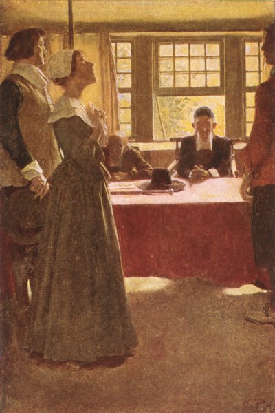 Mary Dyer amenée devant le gouverneur Endicott, illustration de 