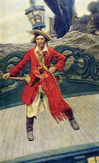 Capitaine pirate sur le pont, début 20e siècle (illustration de livre) - Howard Pyle