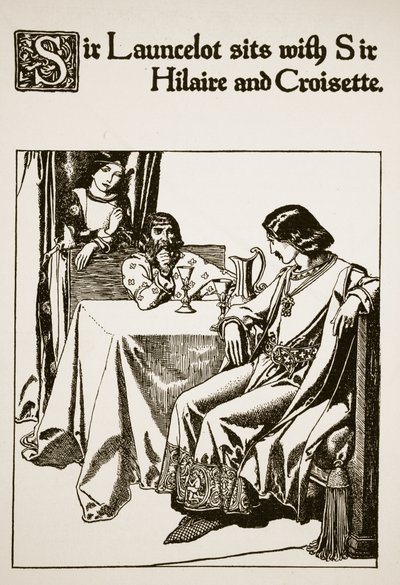 Sir Launcelot assis avec Sir Hilaire et Croisette, illustration de 