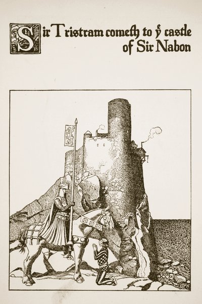 Sir Tristram arrive au château de Sir Nabon, illustration de 