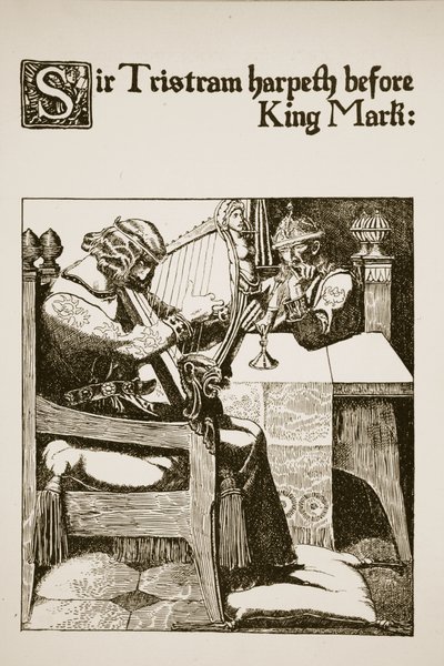 Sir Tristram jouant de la harpe devant le roi Marc, illustration de 