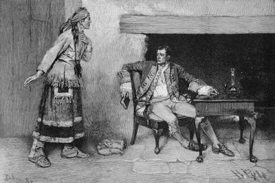 La jeune fille Ojibway dévoilant le complot de Pontiac, gravée par John Tinkey, illustration de 