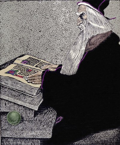 Le magicien Merlin. Illustration de Howard Pyle (1853 - 1911), dessinateur américain, pour « L