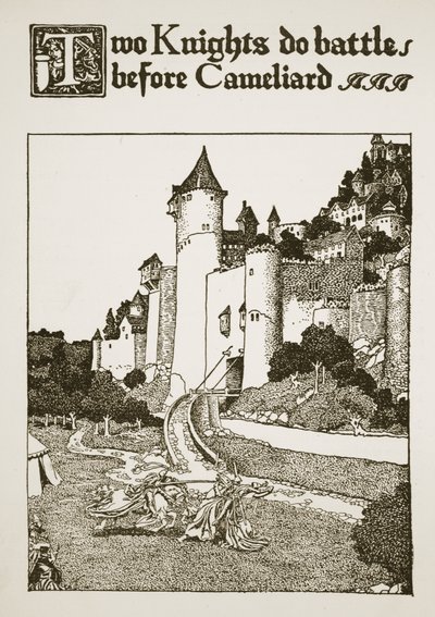 Deux chevaliers se battent devant Cameliard, illustration de 