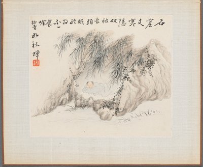 Album de peintures de paysages illustrant de vieux poèmes : Un homme allongé dans une forêt de bambous - Hua Yan