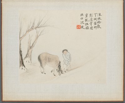 Album de Peintures de Paysages Illustrant de Vieux Poèmes : Un homme et un cheval près d