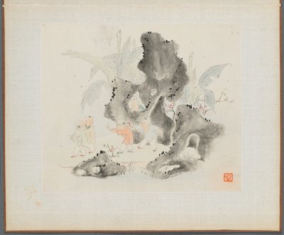 Album de Peintures de Paysages Illustrant de Vieux Poèmes : Des enfants jouent dans un bosquet rocheux - Hua Yan