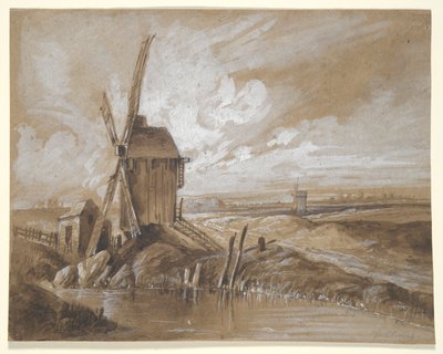 Moulins à vent dans un paysage - Hubert Clerget