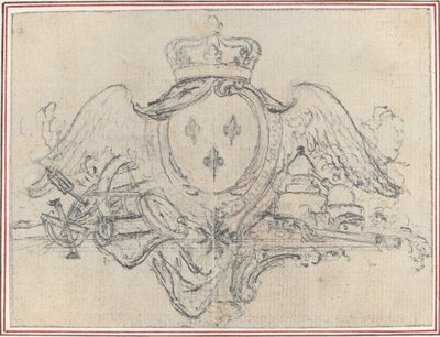 Armoiries du roi de France avec ailes et instruments scientifiques - Hubert Francois Gravelot