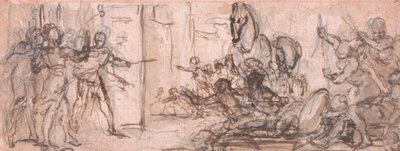 Conception pour une gravure : Bataille de Troie avec le cheval de Troie - Hubert Francois Gravelot