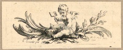 Empreinte, cordier, Putto avec pelle - Hubert Francois Gravelot