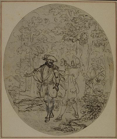Étude pour une deuxième édition, jamais publiée, de "La Partie de Chasse de Henri IV" de Colle, Acte II, Scène 11 - Hubert Francois Gravelot