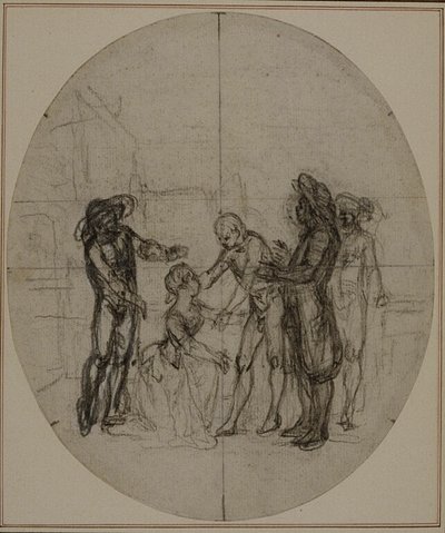 Étude pour une deuxième édition, jamais publiée, de "La Partie de Chasse de Henri IV" de Colle, Acte III, Scène 11 - Hubert Francois Gravelot