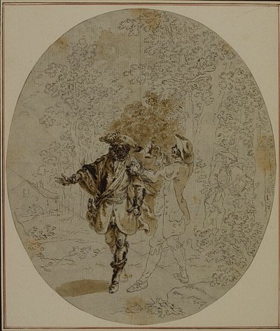 Étude pour une deuxième édition, jamais publiée, de "La Partie de Chasse de Henri IV" de Colle, Acte II, Scène 11 - Hubert Francois Gravelot