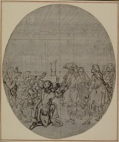 Étude pour une deuxième édition, jamais publiée, de "La Partie de Chasse de Henri IV" de Colle, Acte III, Scène 13 - Hubert Francois Gravelot