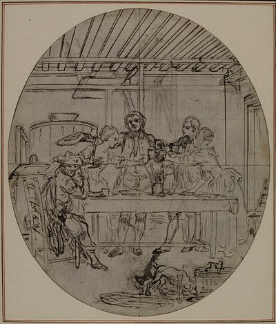 Étude pour une deuxième édition, jamais publiée, de "La Partie de Chasse de Henri IV" de Colle, Acte III, Scène 10 - Hubert Francois Gravelot