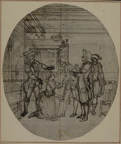 Étude pour une deuxième édition, jamais publiée, de "La Partie de Chasse de Henri IV" de Colle, Acte III, Scène 11 - Hubert Francois Gravelot
