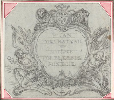 Cartouche de titre pour une carte du Château et du Village de Le Plessis aux Bois - Hubert Francois Gravelot