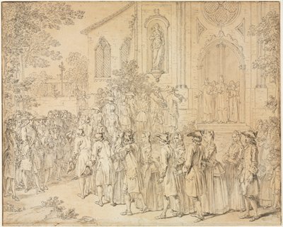 Procession entrant dans une église - Hubert François Bourguignon Gravelot