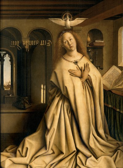 (détail) de la Vierge Annonciatrice, du panneau droit extérieur du Retable de Gand - Hubert & Jan van (1390 1441) Eyck