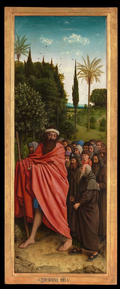 Les Pèlerins guidés par Saint Christophe, du côté droit du Retable de Gand - Hubert & Jan van (1390 1441) Eyck