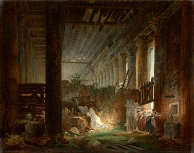 Un ermite priant dans les ruines d