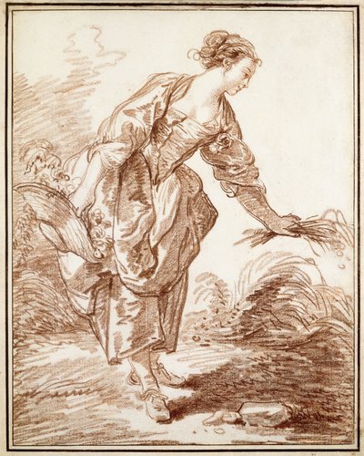 Une bergère cueillant des fleurs - Hubert Robert
