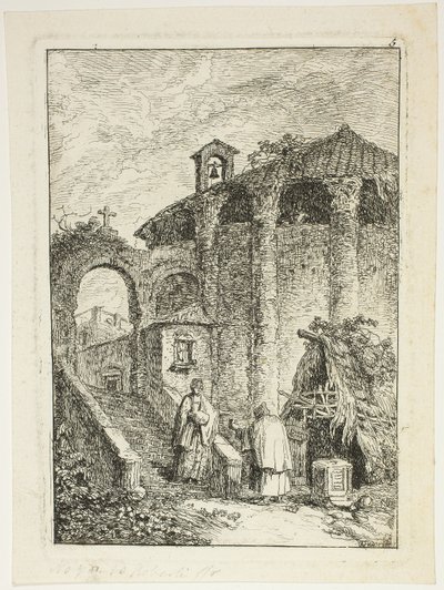 Temple ancien, planche cinq de Les Soirées de Rome - Hubert Robert