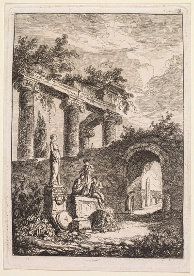Soirées à Rome : La statue devant les ruines, 1763-1764 - Hubert Robert