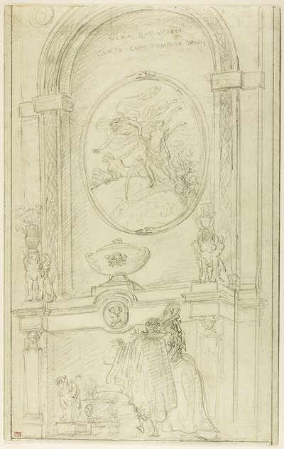 Intérieur avec un couple devant une cheminée - Hubert Robert