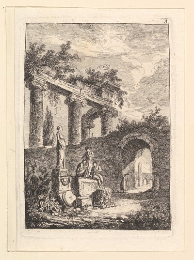 La statue devant les ruines - Hubert Robert