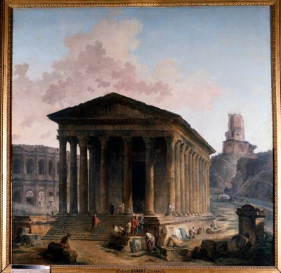 La maison carrée, les arènes et la tour Magne à Nîmes - Hubert Robert
