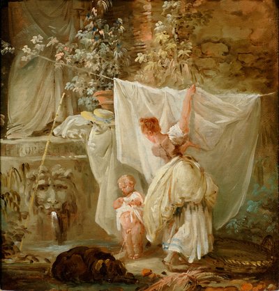 Une blanchisseuse et un enfant - Hubert Robert