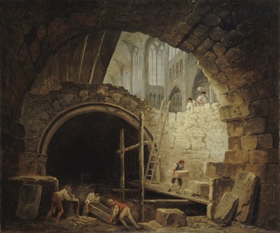 Pillage des tombes royales dans la basilique Saint-Denis, octobre 1793, vers 1793 - Hubert Robert