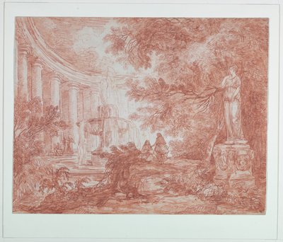 Parc avec fontaine et statue - Hubert Robert