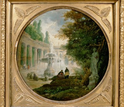 Parc avec fontaine (huile sur bois) - Hubert Robert