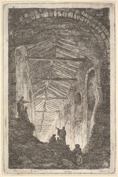 Planche 10 : La Galerie Ancienne : une grande galerie couverte, la lumière entrant par le fond - Hubert Robert