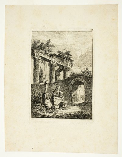 La statue devant les ruines, troisième planche des Soirées de Rome - Hubert Robert
