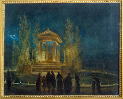 Le mausolée temporaire de Jean Jacques Rousseau (1712-1778) sur le bassin des Tuileries avant la translation de ses cendres au Panthéon. Peinture par Hubert Robert (1733-1808) 1794 Paris, Musée Carnavalet - Hubert Robert