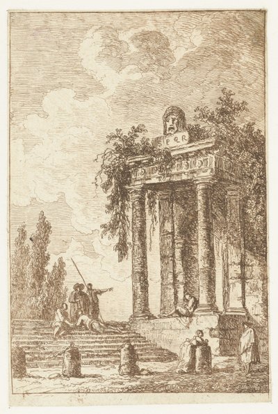 Escalier avec les quatre bornes frontières - Hubert Robert